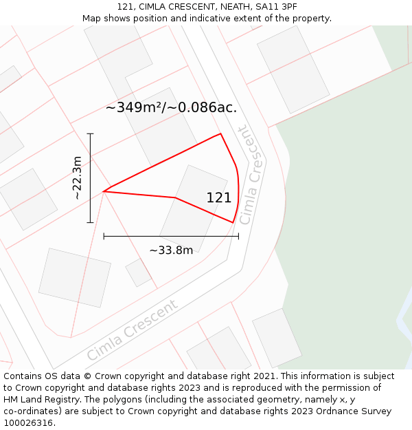 121, CIMLA CRESCENT, NEATH, SA11 3PF: Plot and title map