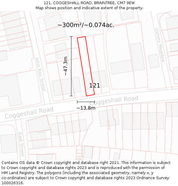 121, COGGESHALL ROAD, BRAINTREE, CM7 9EW: Plot and title map