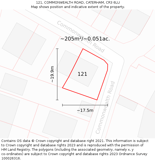 121, COMMONWEALTH ROAD, CATERHAM, CR3 6LU: Plot and title map