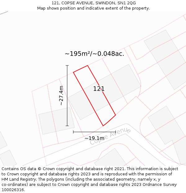 121, COPSE AVENUE, SWINDON, SN1 2QG: Plot and title map