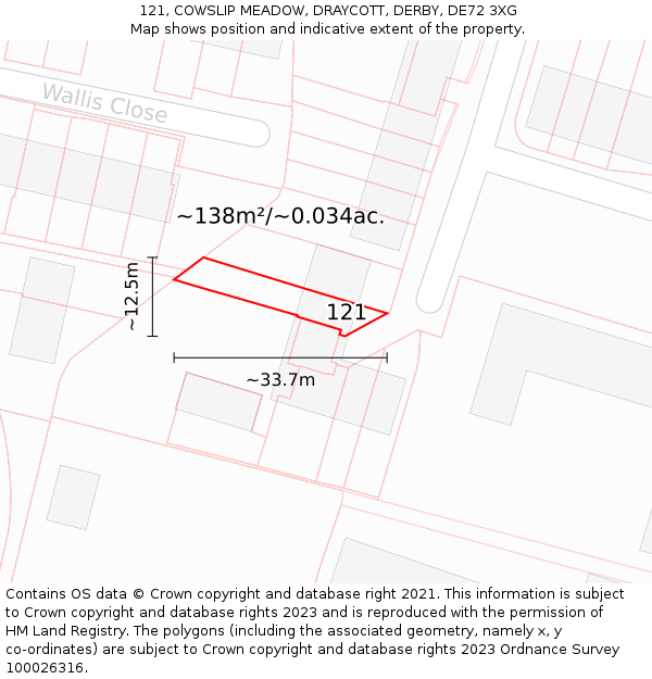 121, COWSLIP MEADOW, DRAYCOTT, DERBY, DE72 3XG: Plot and title map