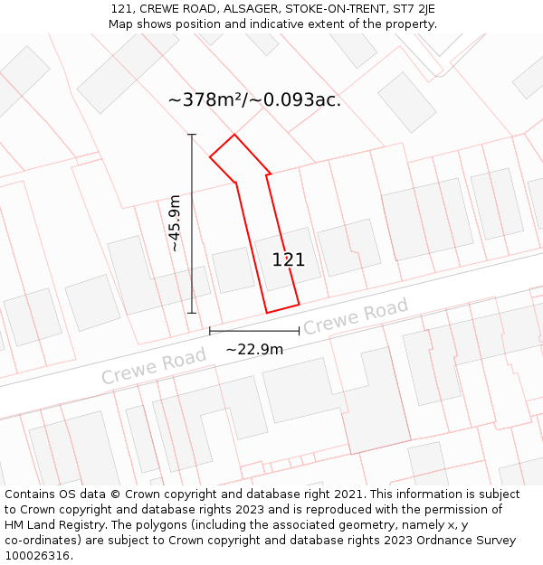 121, CREWE ROAD, ALSAGER, STOKE-ON-TRENT, ST7 2JE: Plot and title map