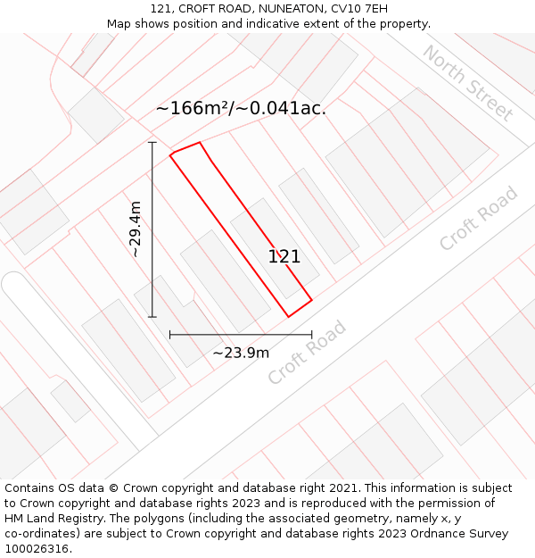 121, CROFT ROAD, NUNEATON, CV10 7EH: Plot and title map