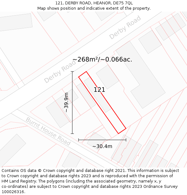 121, DERBY ROAD, HEANOR, DE75 7QL: Plot and title map