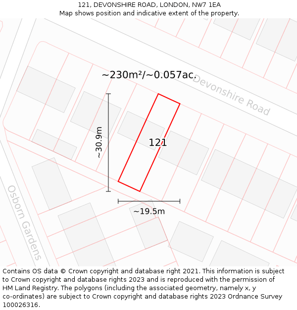 121, DEVONSHIRE ROAD, LONDON, NW7 1EA: Plot and title map