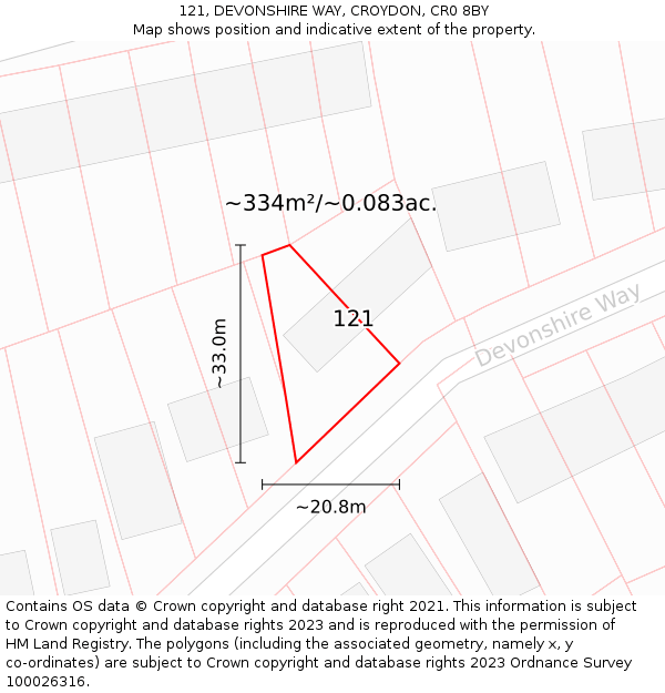121, DEVONSHIRE WAY, CROYDON, CR0 8BY: Plot and title map