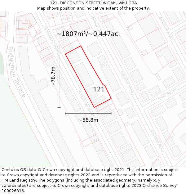 121, DICCONSON STREET, WIGAN, WN1 2BA: Plot and title map