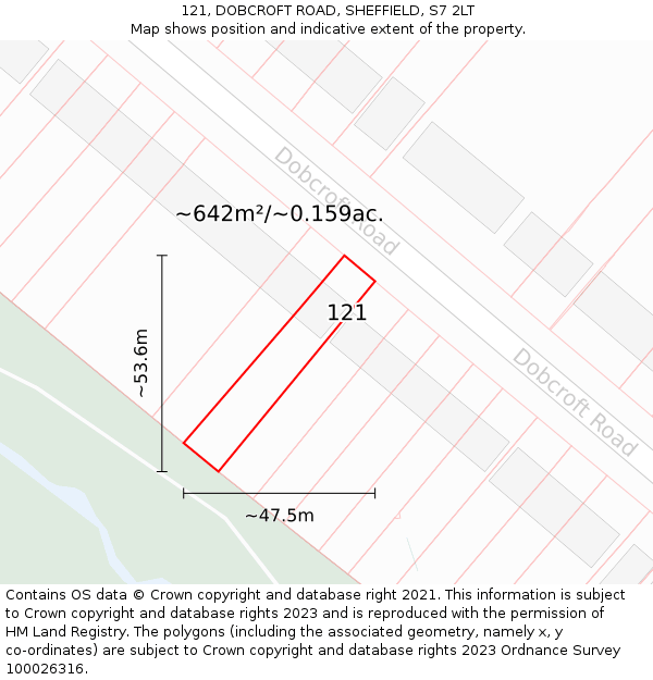 121, DOBCROFT ROAD, SHEFFIELD, S7 2LT: Plot and title map
