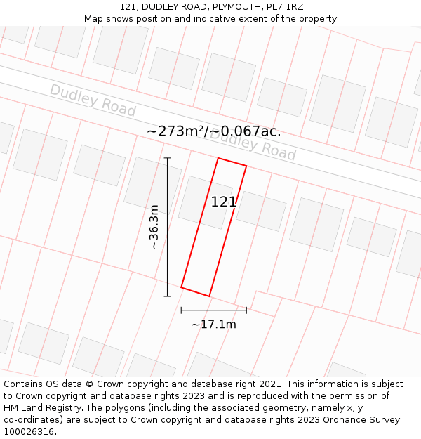 121, DUDLEY ROAD, PLYMOUTH, PL7 1RZ: Plot and title map