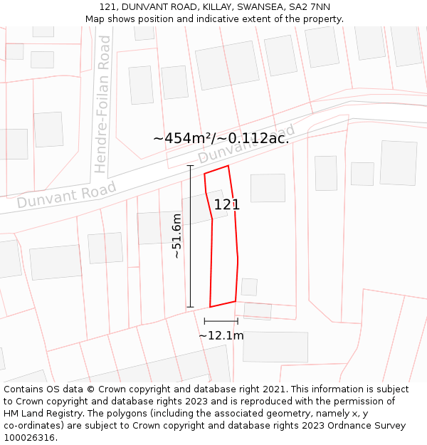 121, DUNVANT ROAD, KILLAY, SWANSEA, SA2 7NN: Plot and title map