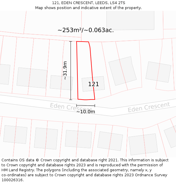 121, EDEN CRESCENT, LEEDS, LS4 2TS: Plot and title map