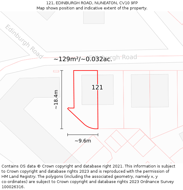 121, EDINBURGH ROAD, NUNEATON, CV10 9FP: Plot and title map