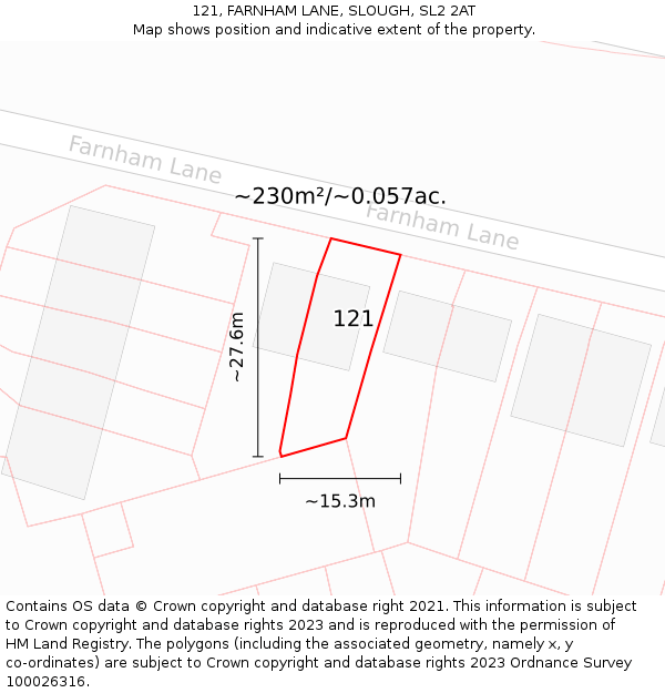 121, FARNHAM LANE, SLOUGH, SL2 2AT: Plot and title map