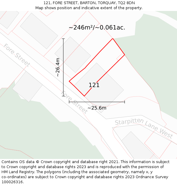 121, FORE STREET, BARTON, TORQUAY, TQ2 8DN: Plot and title map