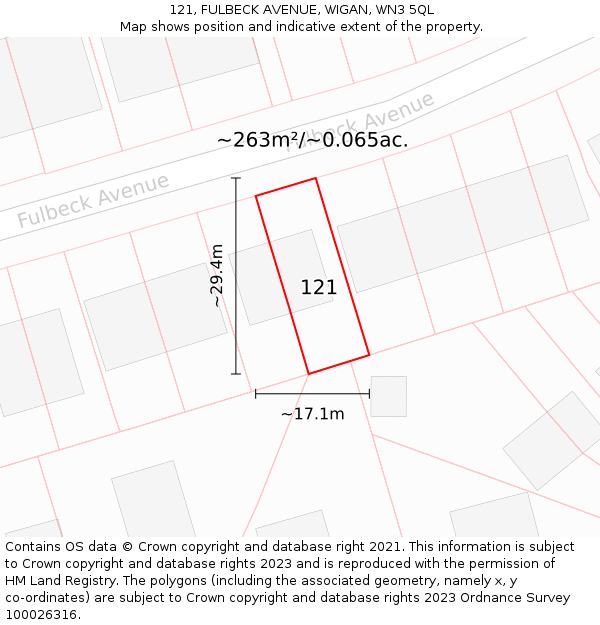 121, FULBECK AVENUE, WIGAN, WN3 5QL: Plot and title map