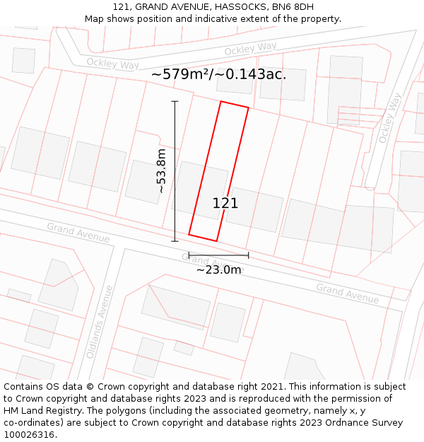121, GRAND AVENUE, HASSOCKS, BN6 8DH: Plot and title map