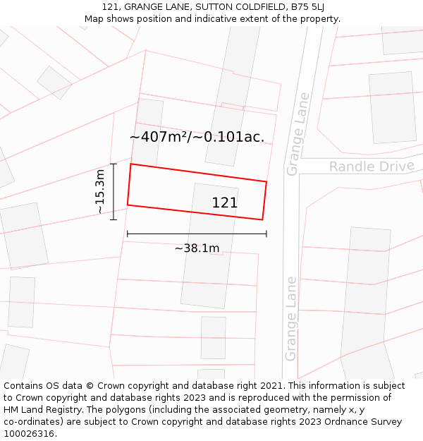 121, GRANGE LANE, SUTTON COLDFIELD, B75 5LJ: Plot and title map