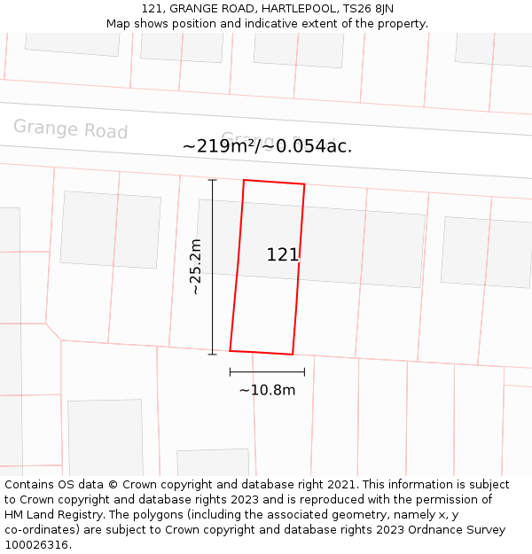 121, GRANGE ROAD, HARTLEPOOL, TS26 8JN: Plot and title map