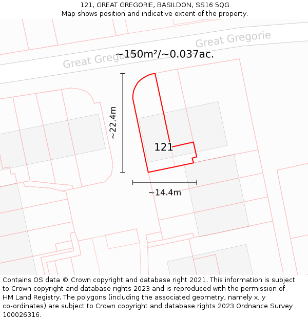 121, GREAT GREGORIE, BASILDON, SS16 5QG: Plot and title map