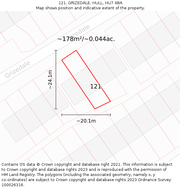 121, GRIZEDALE, HULL, HU7 4BA: Plot and title map