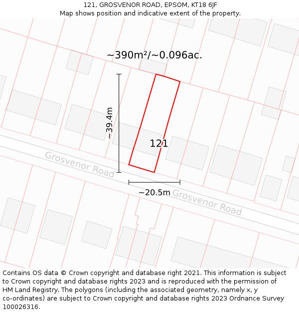 121, GROSVENOR ROAD, EPSOM, KT18 6JF: Plot and title map