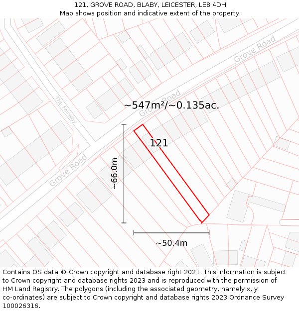 121, GROVE ROAD, BLABY, LEICESTER, LE8 4DH: Plot and title map