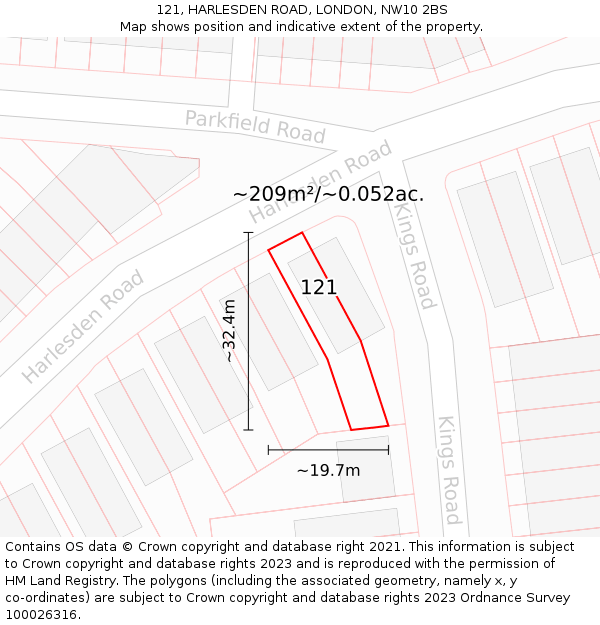 121, HARLESDEN ROAD, LONDON, NW10 2BS: Plot and title map