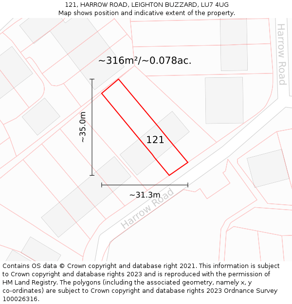 121, HARROW ROAD, LEIGHTON BUZZARD, LU7 4UG: Plot and title map