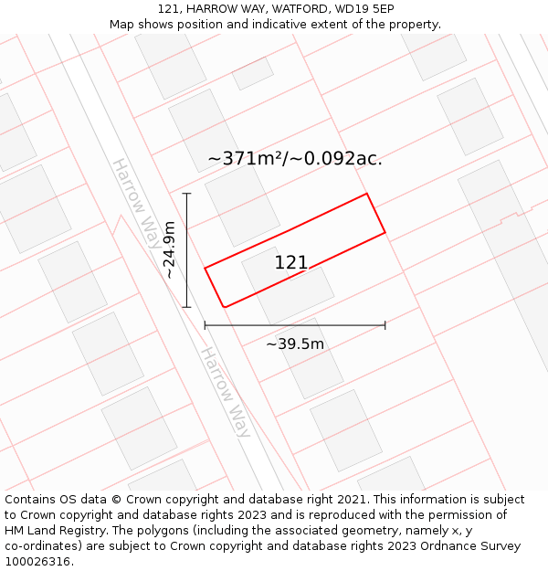 121, HARROW WAY, WATFORD, WD19 5EP: Plot and title map