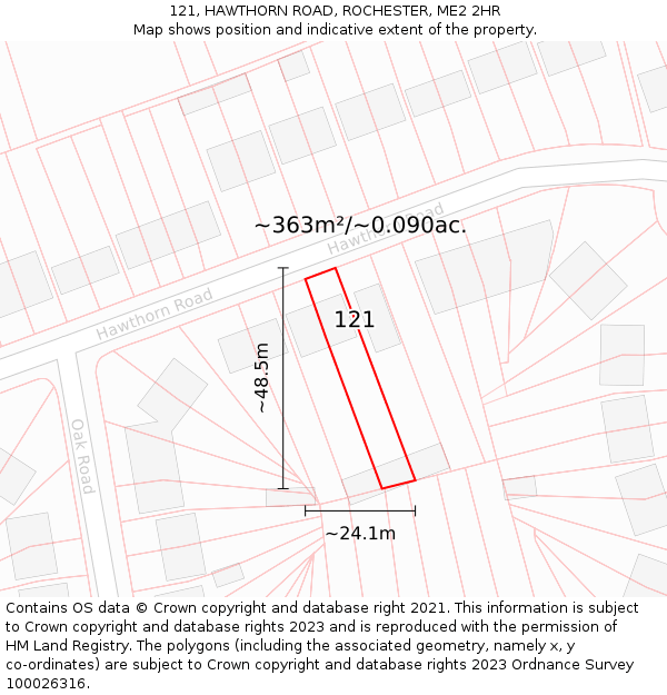 121, HAWTHORN ROAD, ROCHESTER, ME2 2HR: Plot and title map