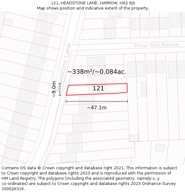 121, HEADSTONE LANE, HARROW, HA2 6JS: Plot and title map