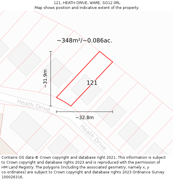 121, HEATH DRIVE, WARE, SG12 0RL: Plot and title map