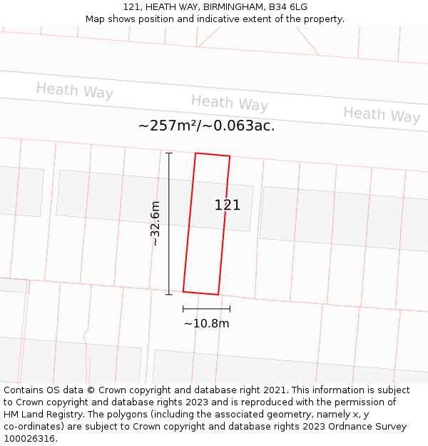 121, HEATH WAY, BIRMINGHAM, B34 6LG: Plot and title map