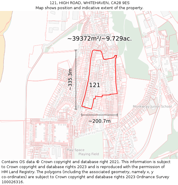 121, HIGH ROAD, WHITEHAVEN, CA28 9ES: Plot and title map