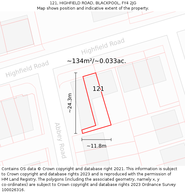 121, HIGHFIELD ROAD, BLACKPOOL, FY4 2JG: Plot and title map
