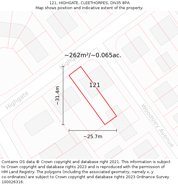 121, HIGHGATE, CLEETHORPES, DN35 8PA: Plot and title map