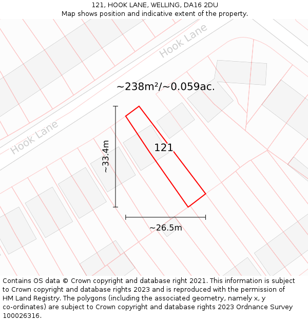 121, HOOK LANE, WELLING, DA16 2DU: Plot and title map