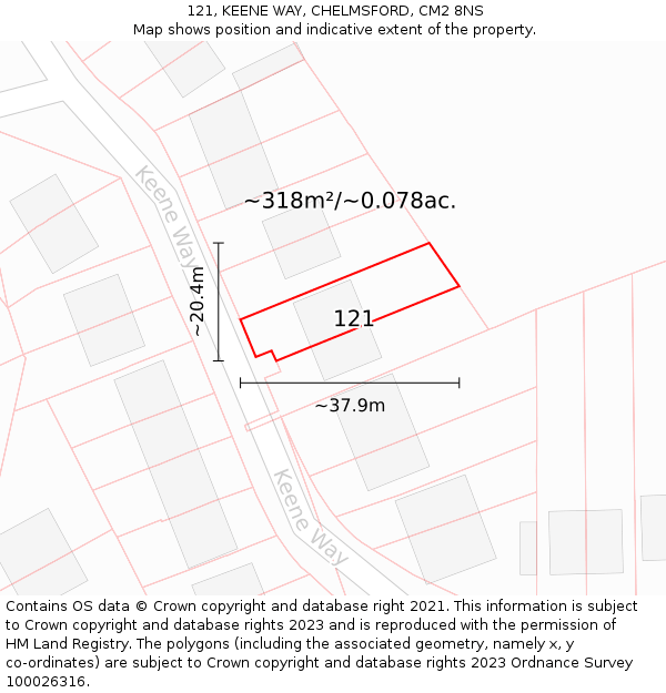 121, KEENE WAY, CHELMSFORD, CM2 8NS: Plot and title map