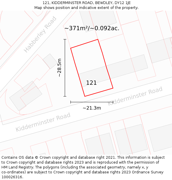 121, KIDDERMINSTER ROAD, BEWDLEY, DY12 1JE: Plot and title map