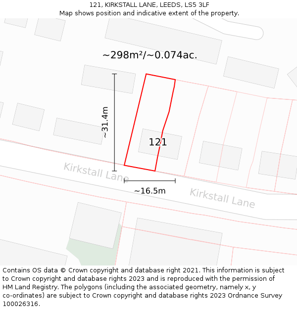 121, KIRKSTALL LANE, LEEDS, LS5 3LF: Plot and title map