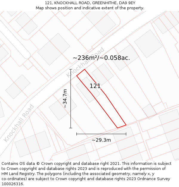121, KNOCKHALL ROAD, GREENHITHE, DA9 9EY: Plot and title map