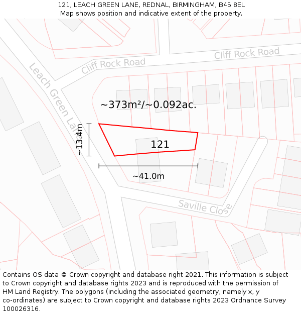 121, LEACH GREEN LANE, REDNAL, BIRMINGHAM, B45 8EL: Plot and title map