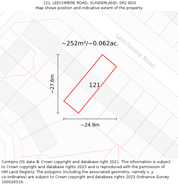121, LEECHMERE ROAD, SUNDERLAND, SR2 9DG: Plot and title map