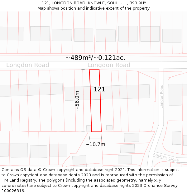 121, LONGDON ROAD, KNOWLE, SOLIHULL, B93 9HY: Plot and title map