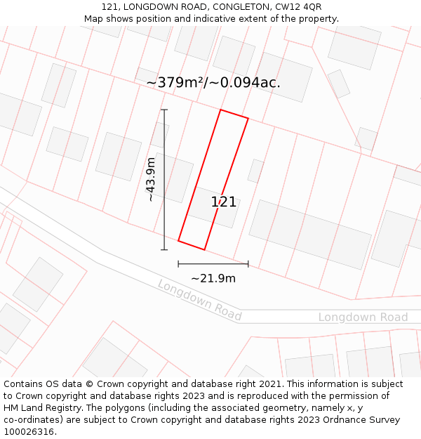 121, LONGDOWN ROAD, CONGLETON, CW12 4QR: Plot and title map