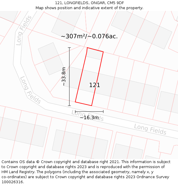 121, LONGFIELDS, ONGAR, CM5 9DF: Plot and title map