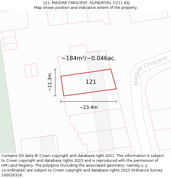 121, MAGYAR CRESCENT, NUNEATON, CV11 4SJ: Plot and title map
