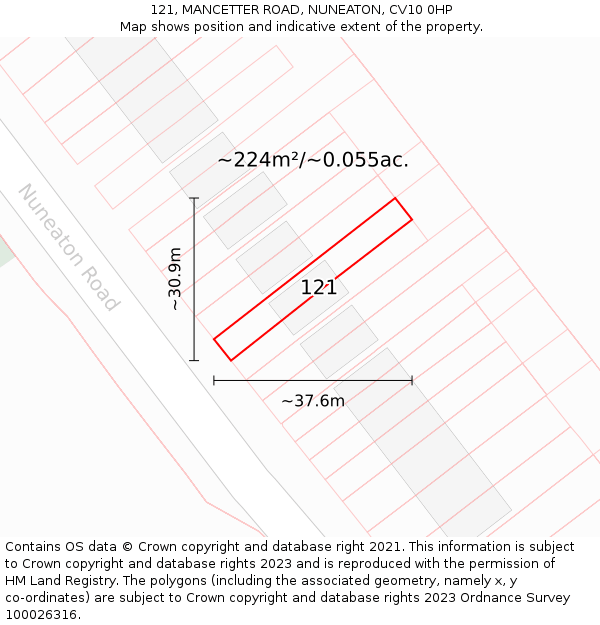 121, MANCETTER ROAD, NUNEATON, CV10 0HP: Plot and title map