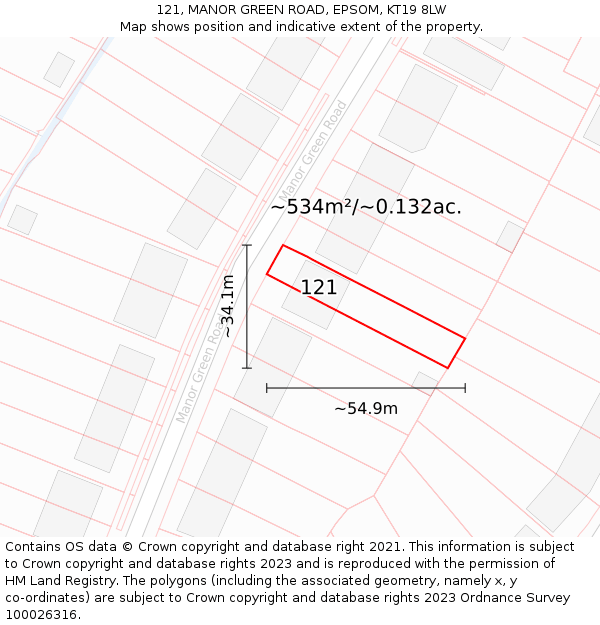 121, MANOR GREEN ROAD, EPSOM, KT19 8LW: Plot and title map