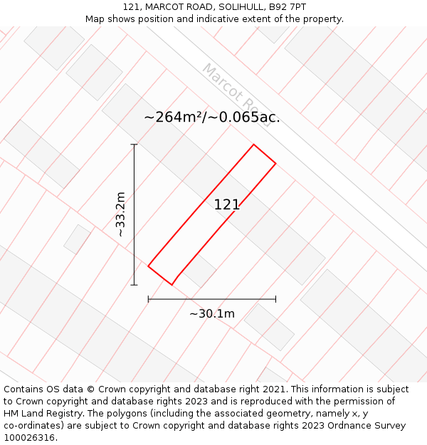 121, MARCOT ROAD, SOLIHULL, B92 7PT: Plot and title map